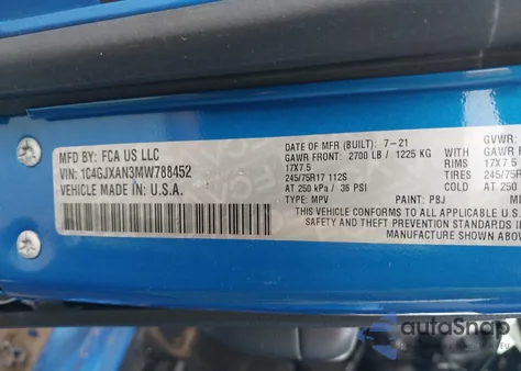 2021 Jeep Wrangler Sport 4X4 из США, поврежденный, VIN 1C4GJXAN3MW788452